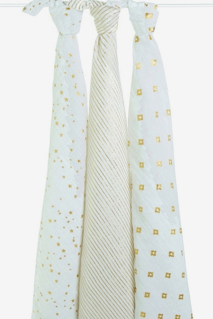 Муслиновые пеленки для новорожденных Aden&Anais мерцающие большие, набор 3, Metallic Gold