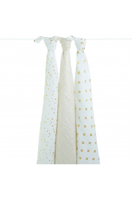 Муслиновые пеленки для новорожденных Aden&Anais мерцающие большие, набор 3, Metallic Gold