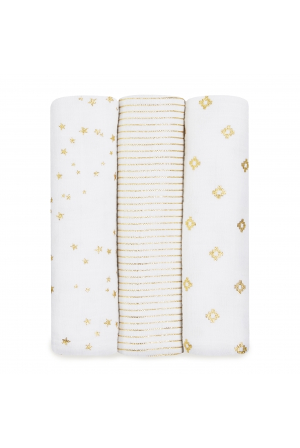 Муслиновые пеленки для новорожденных Aden&Anais мерцающие большие, набор 3, Metallic Gold