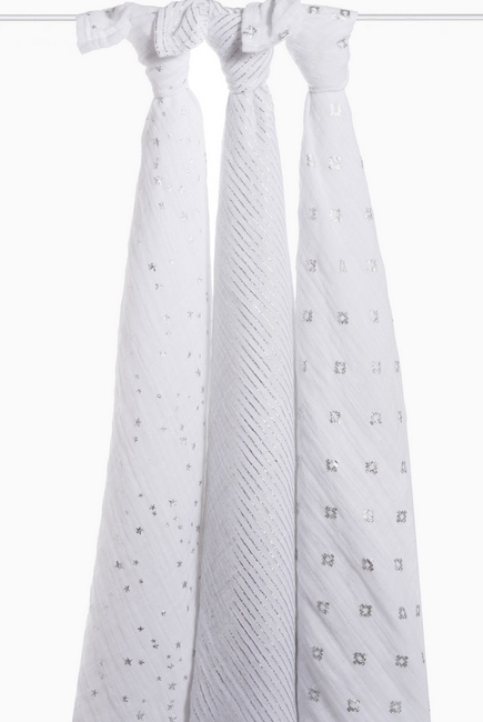 Муслиновые пеленки для новорожденных Aden&Anais мерцающие большие, набор 3, Metallic Silver