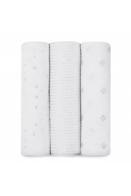 Муслиновые пеленки для новорожденных Aden&Anais мерцающие большие, набор 3, Metallic Silver