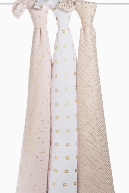 Муслиновые пеленки для новорожденных Aden&Anais мерцающие большие, набор 3, Metallic Primrose