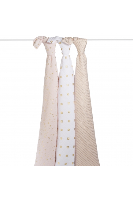 Муслиновые пеленки для новорожденных Aden&Anais мерцающие большие, набор 3, Metallic Primrose