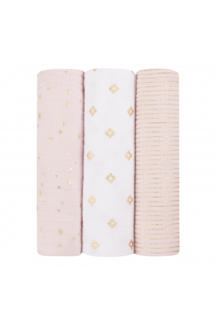 Муслиновые пеленки для новорожденных Aden&Anais мерцающие большие, набор 3, Metallic Primrose