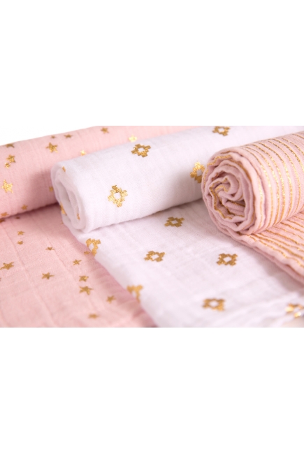 Муслиновые пеленки для новорожденных Aden&Anais мерцающие большие, набор 3, Metallic Primrose