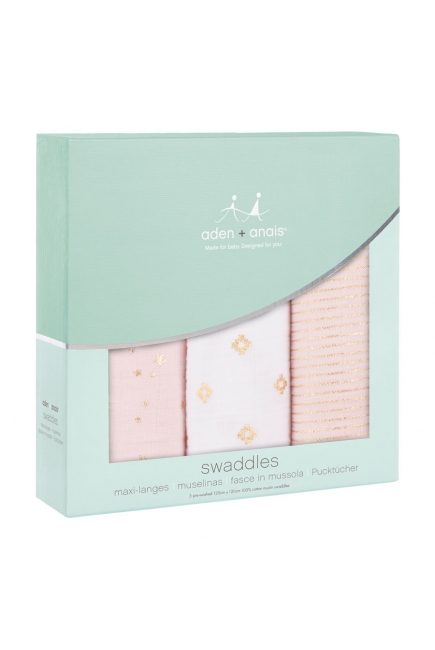 Муслиновые пеленки для новорожденных Aden&Anais мерцающие большие, набор 3, Metallic Primrose