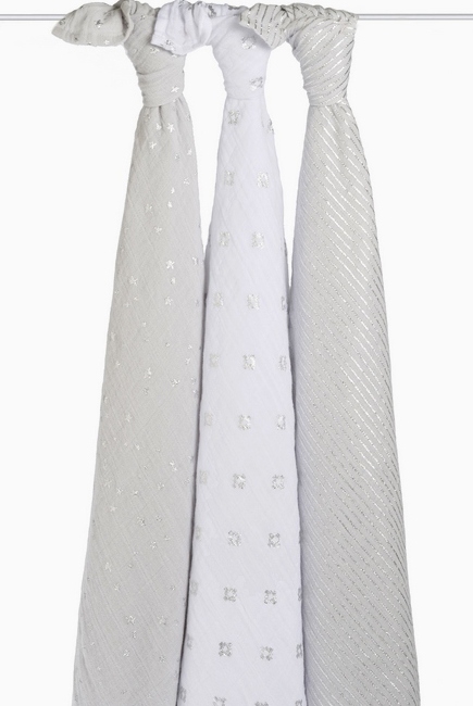 Муслиновые пеленки для новорожденных Aden&Anais мерцающие большие, набор 3, Metallic Charm