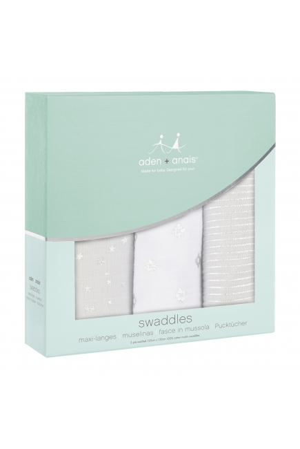 Муслиновые пеленки для новорожденных Aden&Anais мерцающие большие, набор 3, Metallic Charm