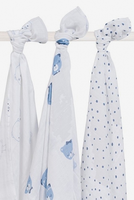 Муслиновые пеленки для новорожденных Jollein большие, Funny Bear Blue