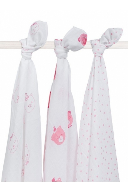 Муслиновые пеленки для новорожденных Jollein большие, Funny Bear Pink
