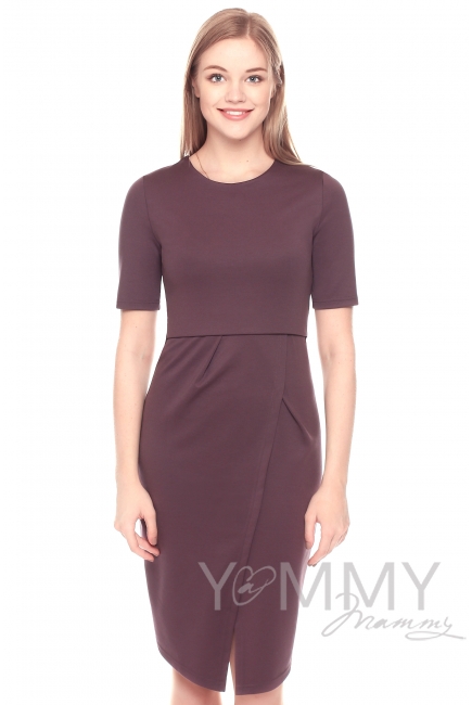 Платье для беременных и кормящих с юбкой "тюльпан", слива