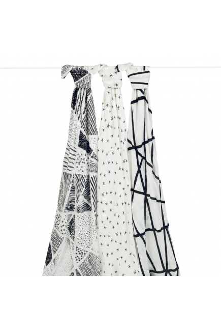 Бамбуковые пеленки для новорожденных Aden&Anais большие, набор 3, Midnight