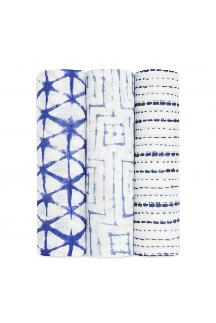 Бамбуковые пеленки для новорожденных Aden&Anais большие, набор 3, Indigo