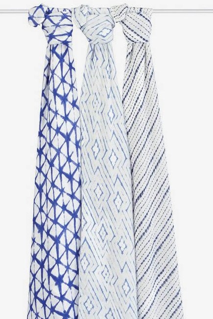 Бамбуковые пеленки для новорожденных Aden&Anais большие, набор 3, Indigo