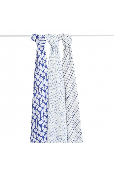 Бамбуковые пеленки для новорожденных Aden&Anais большие, набор 3, Indigo