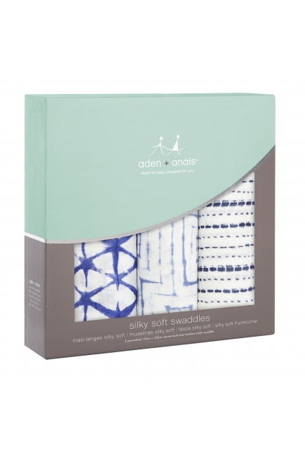 Бамбуковые пеленки для новорожденных Aden&Anais большие, набор 3, Indigo