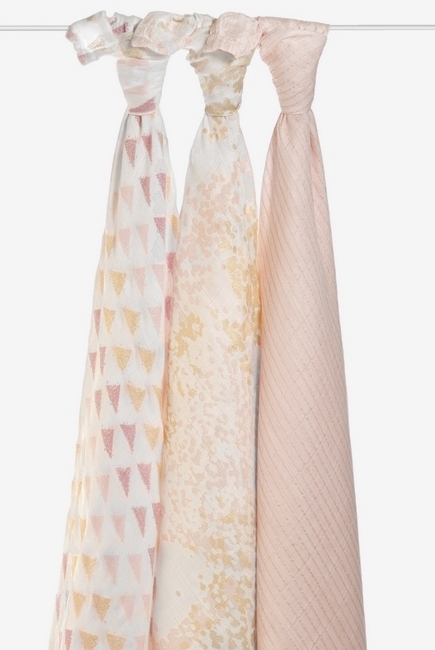 Бамбуковые пеленки для новорожденных Aden&Anais большие, набор 3, Metallic primrose