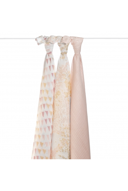 Бамбуковые пеленки для новорожденных Aden&Anais большие, набор 3, Metallic primrose