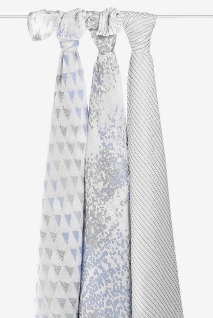 Бамбуковые пеленки для новорожденных Aden&Anais большие, набор 3, Metallic blue