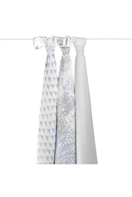 Бамбуковые пеленки для новорожденных Aden&Anais большие, набор 3, Metallic blue