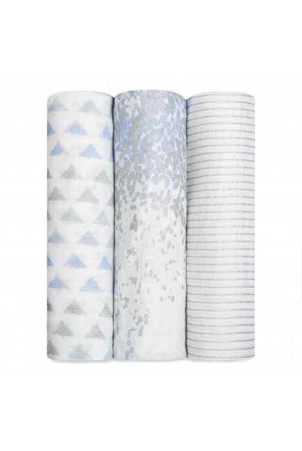 Бамбуковые пеленки для новорожденных Aden&Anais большие, набор 3, Metallic blue