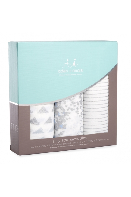 Бамбуковые пеленки для новорожденных Aden&Anais большие, набор 3, Metallic blue