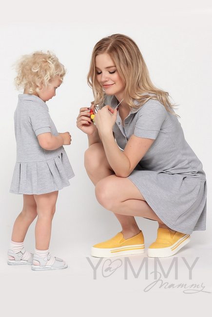 Платье для беременных и кормящих поло с воланом, серый меланж