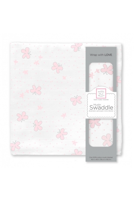 Муслиновая пеленка для новорожденных Swaddle Designs большая, Pstl Pink Butterflies