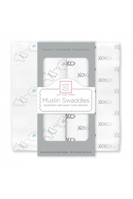 Муслиновые пеленки для новорожденных SwaddleDesigns большие, Blue Doggie XOXO