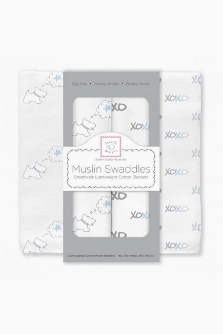 Муслиновые пеленки для новорожденных SwaddleDesigns большие, Blue Doggie XOXO