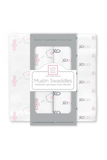 Муслиновые пеленки для новорожденных SwaddleDesigns большие, Pink Bunnie XOXO