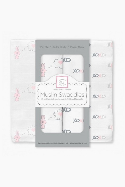 Муслиновые пеленки для новорожденных SwaddleDesigns большие, Pink Bunnie XOXO