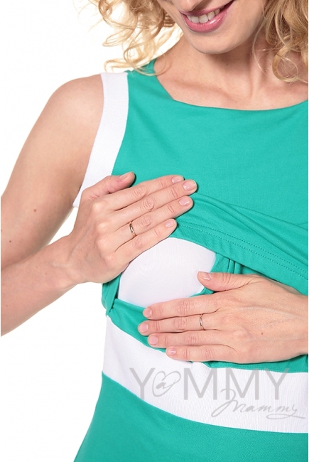 Платье для кормящих и беременных лакоста, ментол с белой отделкой