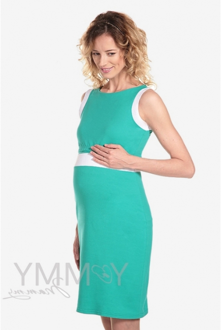 Платье для кормящих и беременных лакоста, ментол с белой отделкой