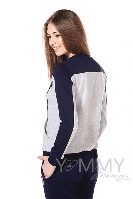 Толстовка для кормящих и беременных с принтом серый меланж, цвет темно-синий