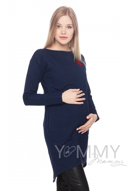 Платье с длинным рукавом джинс для беременных