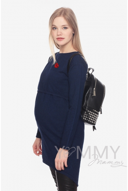 Платье-туника для беременных и кормящих с длинным рукавом, джинс