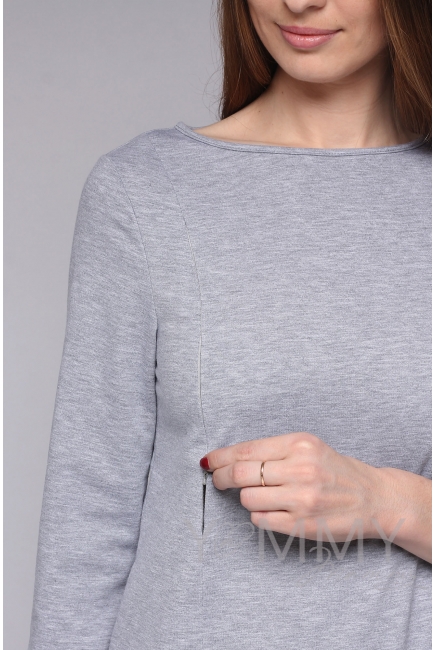 Туника с фигурным низом для беременных и кормящих, серый меланж