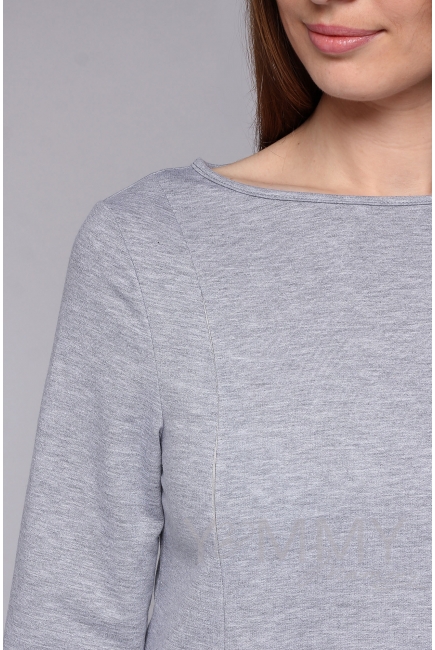 Туника с фигурным низом для беременных и кормящих, серый меланж