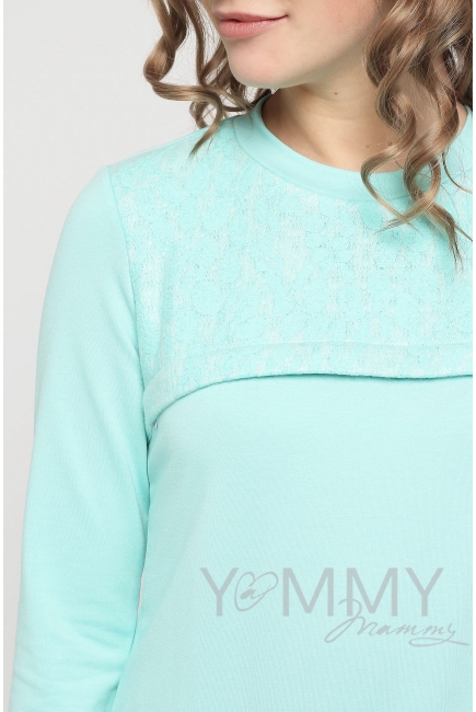 Свитшот для беременных и кормящих с секретом на молнии, ментол с кружевной вставкой