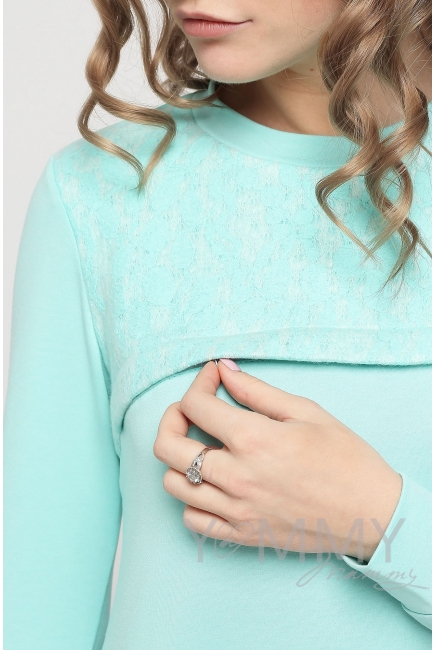 Свитшот для беременных и кормящих с секретом на молнии, ментол с кружевной вставкой