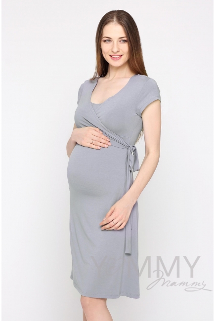Платье на запах для кормящих и беременных, серый