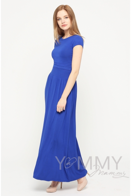 Платье длинное для беременных и кормящих с карманами, ультрамарин