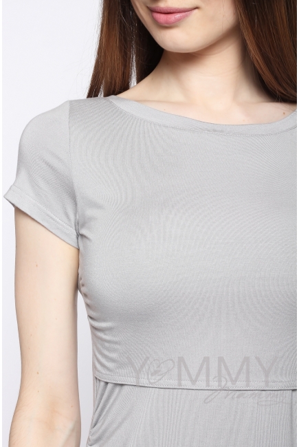 Платье для кормящих и беременных из модала с коротким рукавом, серый жемчуг