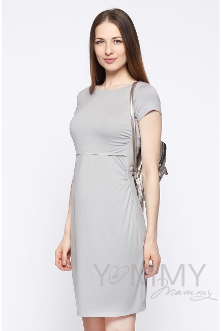 Платье для кормящих и беременных из модала с коротким рукавом, серый жемчуг