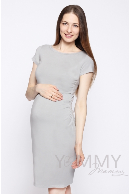 Платье для кормящих и беременных из модала с коротким рукавом, серый жемчуг