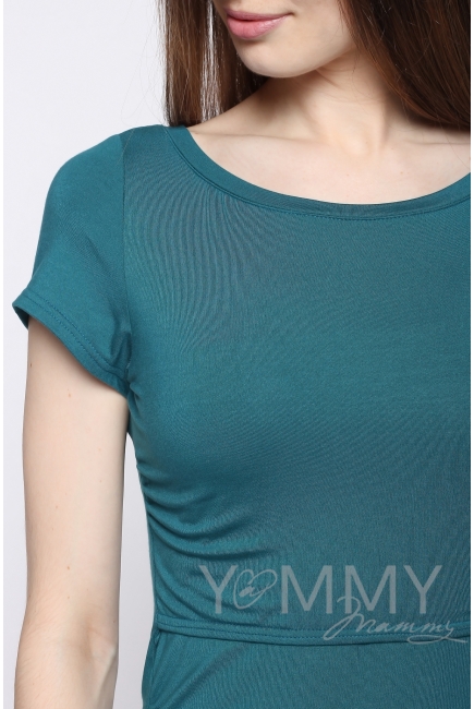 Платье для беременных и кормящих из модала с коротким рукавом, изумрудное