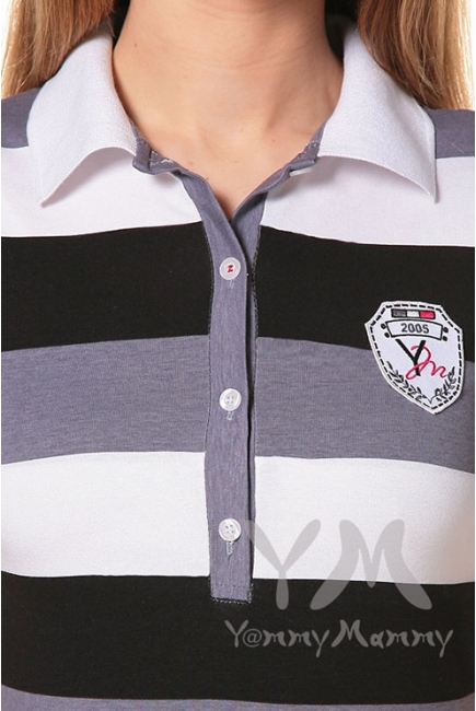 Футболка поло для кормящих и беременных, графитовая полоса