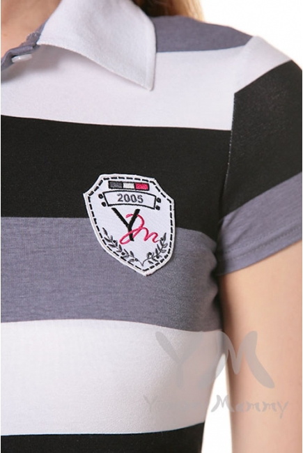 Футболка поло для кормящих и беременных, графитовая полоса