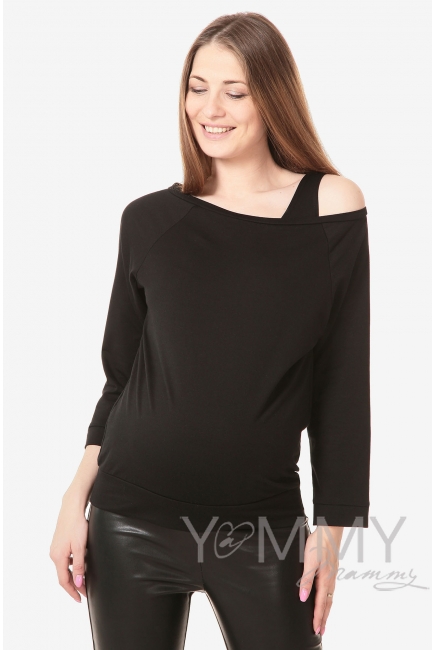 Джемпер со спущенным плечом для беременных и кормящих, черный